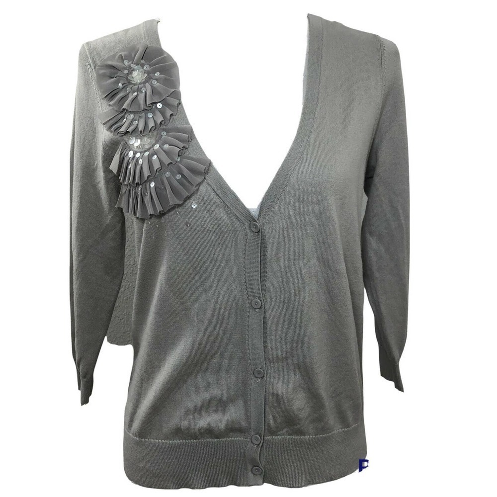Loft Woman's Cardigan Sweater light Gray Size S Sequin Embellished
